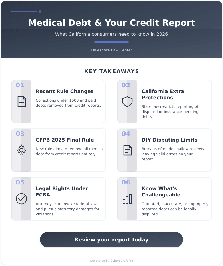 Infographic: Medical Debt on Your Credit Report in California - What Changed Recently and Whether You Still Have Items That Can Be Challenged - Key concepts and takeaways