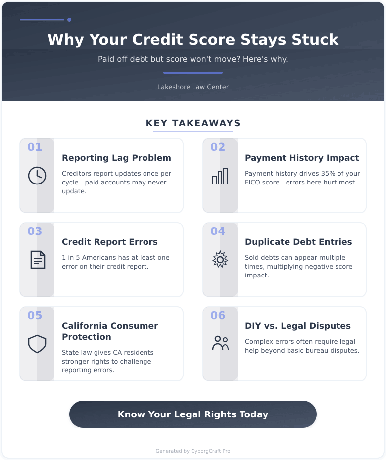 Infographic: The Real Reason Your Credit Score Isn't Moving Even After You Paid Off the Debt - And What to Do About It - Key concepts and takeaways